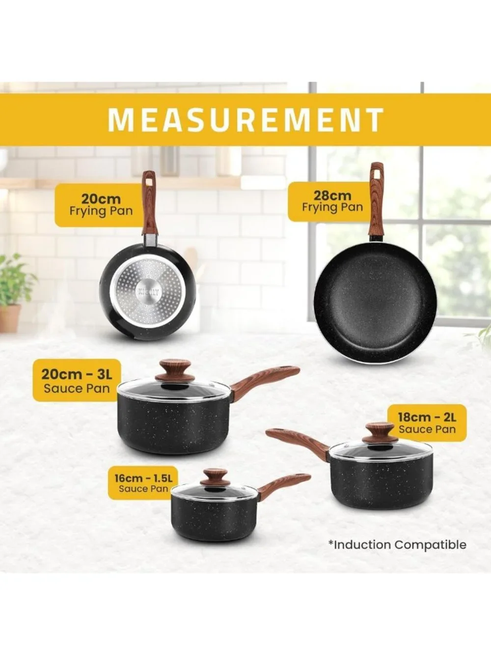 8-Piece Non-Stick Granite Cookware Set - Induction Frying Pans & Saucepans